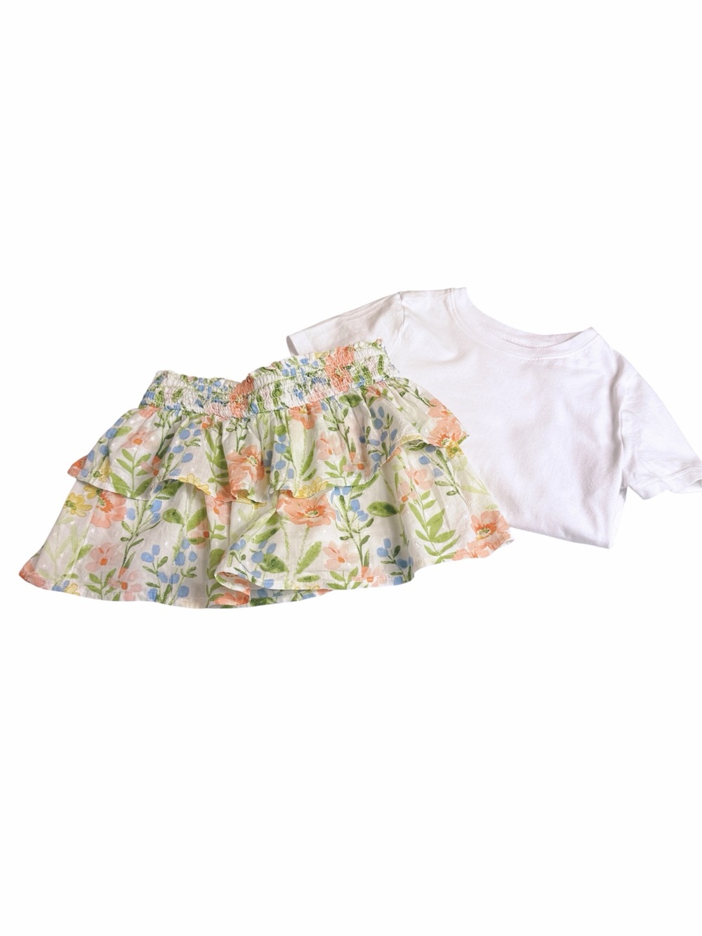 Toddler Girls Floral Skirt & White Tee Shirt 2 Piece Bundle 4T